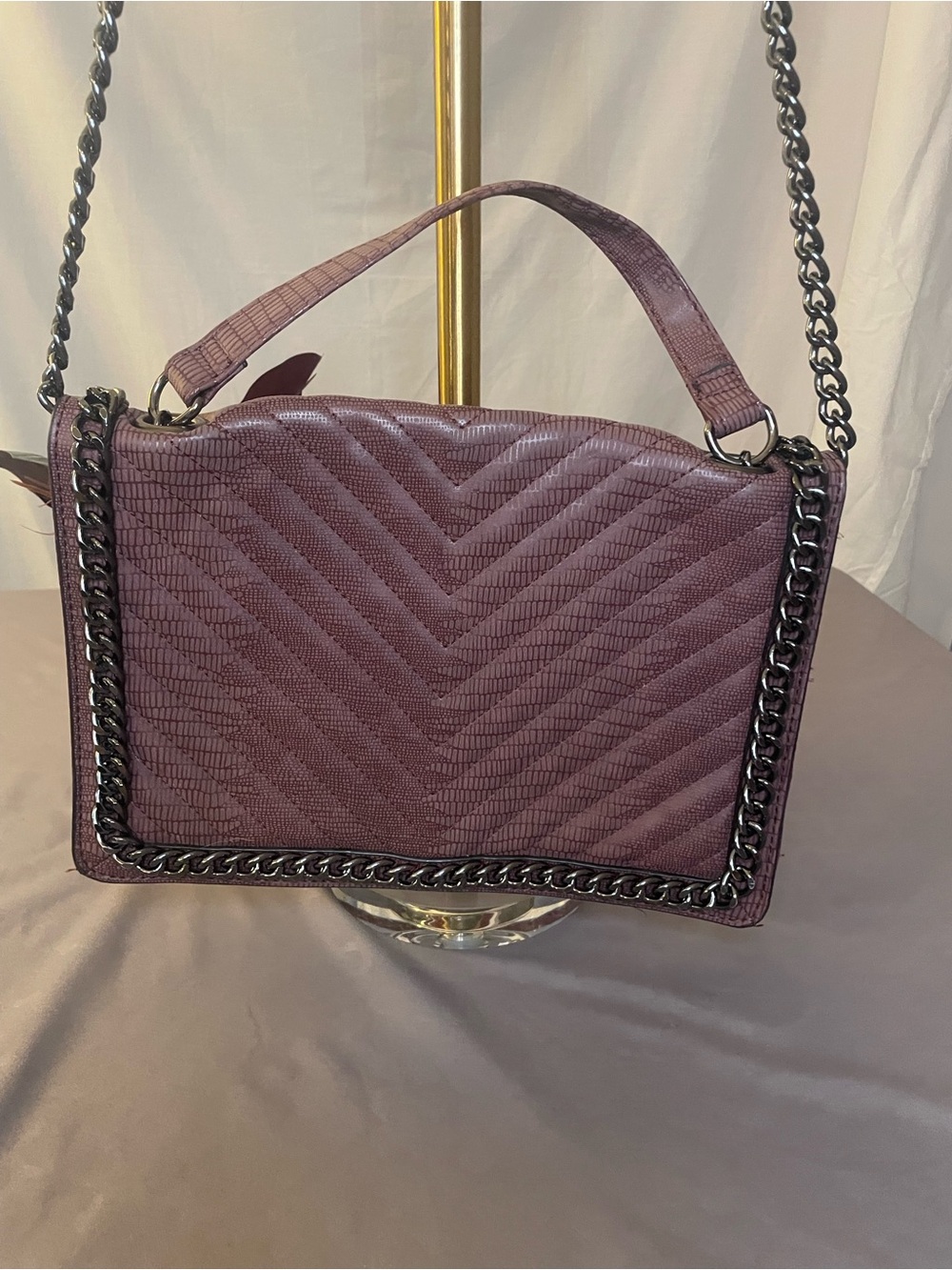 Mossimo Supply Co. Quilted Mauve Shoulder Bag with Gunmetal Chain